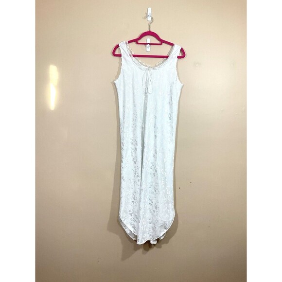 VTG Womens Floral Maxi Nightgown M White Lace Trim Cottage Bridal Coquette Y2K - Picture 1 of 6